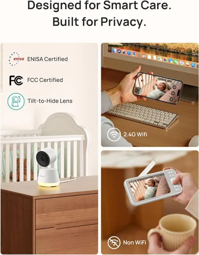 Vista 2 de Dr.Care LumiView Smart WiFi Baby Monitor con cámara y clip de montaje