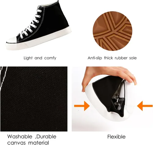Vista 4 de Tenis de lona de caña alta con cordones para mujer, estilo informal, ideales para caminar