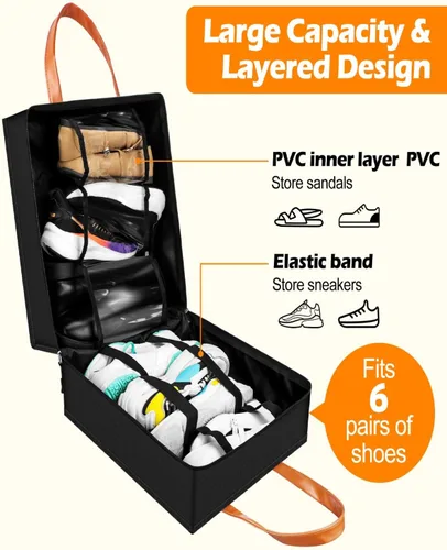 Vista 3 de Yotako Bolsa de Zapatos para Viaje con Mango de Cuero Negro Gris, Negro -, Estándar, Moderno
