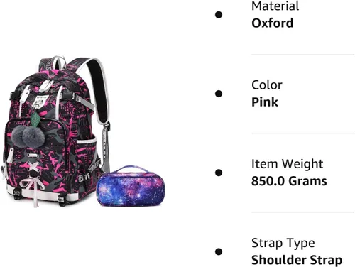 Vista 7 de GUIVITU Mochila infantil para niñas, mochila escolar para niños, mochila casual con bolsa de almuerzo, Rosado, talla única , Mochilas Daypack