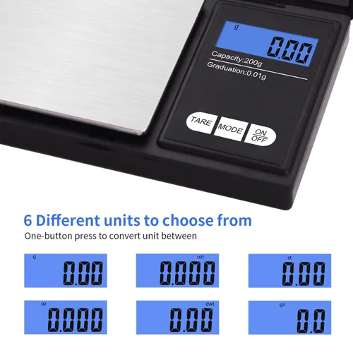 Vista 4 de UNIWEIGH Báscula de gramos, 200 gx0.0.04 oz (7.05 oz x 0.001 oz) báscula digital de bolsillo Electronic Smart Weigh Scale,Portable Small Jewelry