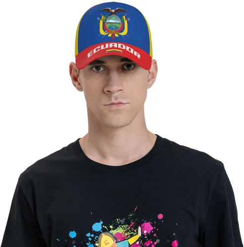 Vista 6 de Gorra de béisbol ecuatoriana con la bandera de Ecuador con impresión completa 3D para adultos, unisex, ajustable, gorra patriótica de fútbol, bandera
