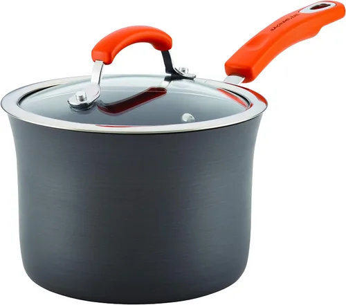 Vista 16 de Rachael Ray Brights - Sartén antiadherente anodizada dura, sartén anodizada dura, 8.5 pulgadas, gris con asas naranjas
