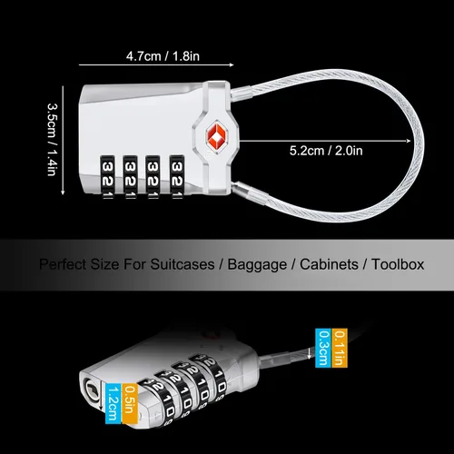 Vista 5 de Diyife - Paquete de 2 cerraduras de equipaje TSA con cable flexible de 5.5 in, candado de seguridad con combinación de 4 dígitos para maleta