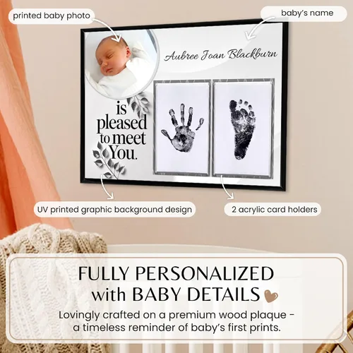 Vista 2 de Kit de manos y huellas sin tinta, placa de recuerdo de bebé y regalos de baby shower, ideal como regalo de mamá, marcos de fotos para guardería, kit