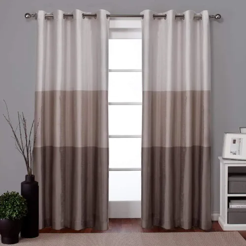 Vista 25 de EXCLUSIVE HOME Chateau - Par de paneles de cortinas de seda sintética a rayas con ojales en la parte superior, 54"x84", Índigo