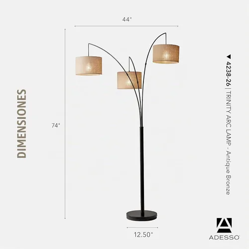 Vista 6 de Adesso Lámpara de pie de arco con 3 pantallas móviles y brillo regulable, iluminación perfecta para dormitorio, sala de estar y decoración de Bronce