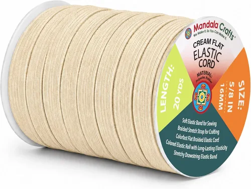 Vista 56 de Mandala Crafts 20 yardas 1/2 pulgada 0.472 in bandas elásticas beige