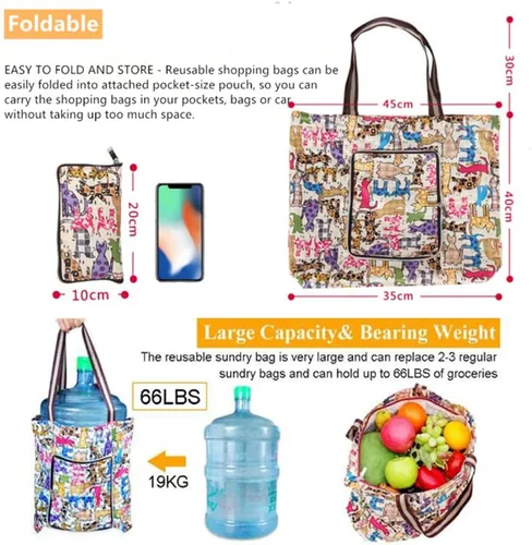 Vista 2 de Bolsas de compras reutilizables, plegables, lavables, impermeables, grandes, resistentes y resistentes para uso diario
