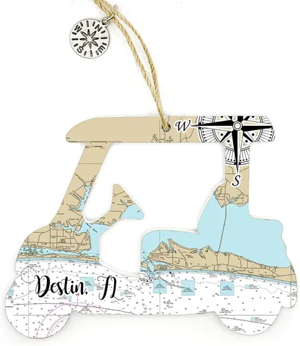 Vista 10 de Ornament Destin, FL Sailboat Map Ornament 4” Wood Hanging Map Ornament with Artwork & Charm Perfect for Wine Bottles, Gift Bags, or Christmas