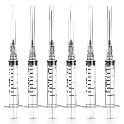Vista 15 de Jeringa de 1ml/cc con aguja Luer Lock de calibre 25 de 1 pulgada, jeringas de muestra desechables de laboratorio, paquete de 20 Paquete sellado