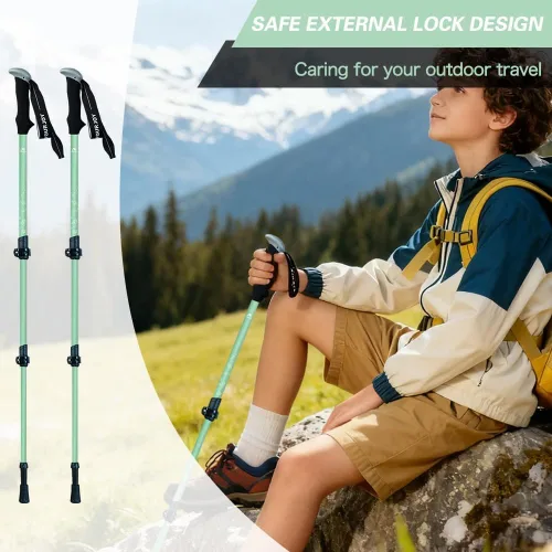 Vista 4 de 2 Pack Kids Hiking Poles, Walking Stick for Trekking or Walking A-Kids-verde claro