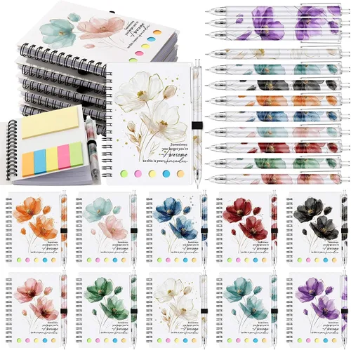Vista 10 de Chuangdi 20 juegos de regalos de fin de año para profesores, cuaderno inspirador con bloc de notas adhesivas, bolígrafo de bambú, regalos