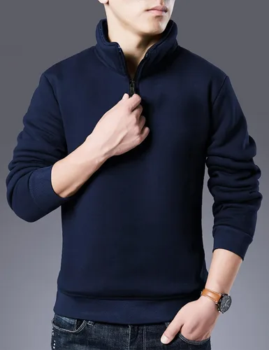 Vista 2 de Yeokou Sudadera de forro polar cálido con cuello redondo para hombre con forro de sherpa grueso