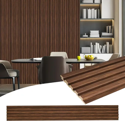 Vista 10 de Paquete de 8 paneles de pared con listones 3D, paneles de pared de madera sintética insonorizados para decoración de interiores, 47.2 x 6.3 Negro