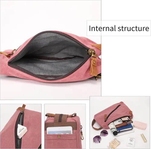 Vista 3 de KL928 Bolso bandolera de lona Mochila pequeña cruzada de hombro, mochila casual para hombres y mujeres, 6887-lona-óxido rojo, Ocio
