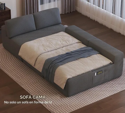 Vista 3 de Sofá Seccional Modular en Forma de U de 126.2'', Sofá Convertible de 4 Asientos, Sofás Sin Huesos para Sala de Estar (Gris) Sofá moderno de pana