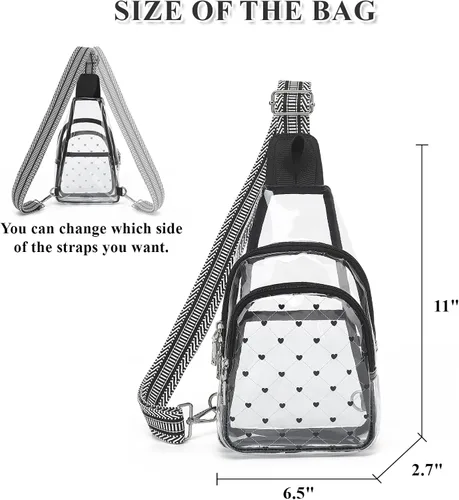 Vista 6 de MUSEVOS Bolso bandolera transparente para eventos en estadios, bolsa cruzada transparente aprobada para estadios, bolsas de conciertos impermeables