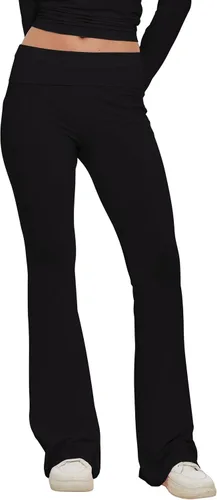 Vista 4 de Pantalones de yoga plegables para mujer, corte de bota, acampanados, pantalones de tiro bajo, pantalones de descanso, Negro