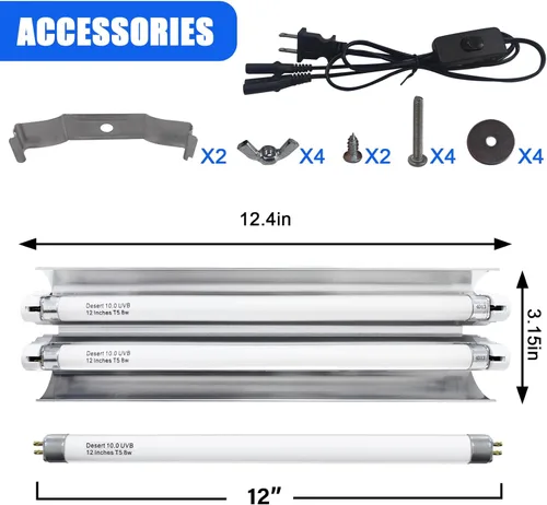 Vista 7 de Celiwace T5 - Kit combinado de lámpara de reptil de 16 vatios, luz UVB de 12 pulgadas, 2 x 8 vatios, lámpara de reptil T5 10.0 UVB, luz de reptil