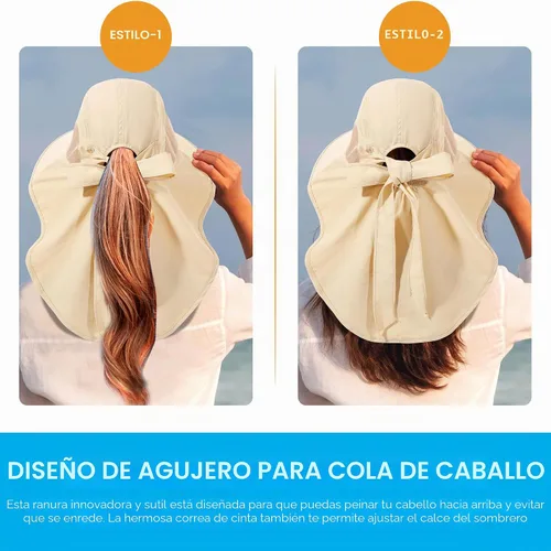 Vista 5 de Sombrero de mujer con protección UV, plegable, impermeable, de ala ancha, tipo cubo, con solapa para el cuello para verano, playa, pesca, senderismo