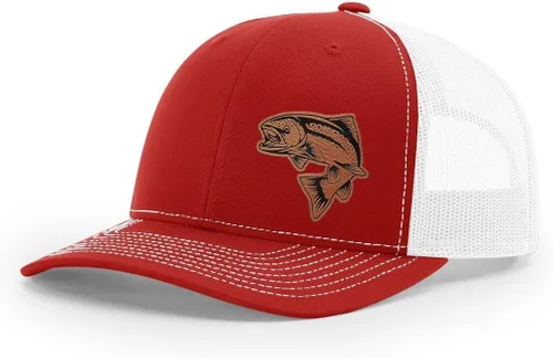 Vista 41 de Sombrero de pesca de salmón con parche de cuero grabado láser Richardson 112 Snapback Trucker Cap