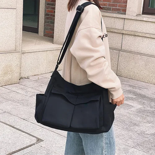 Vista 6 de WITERY Bolso bandolera de lona Bolso cruzado grande tipo hobo para mujeres y hombres, bolso casual para mujer, bolso de mano retro de mezclilla