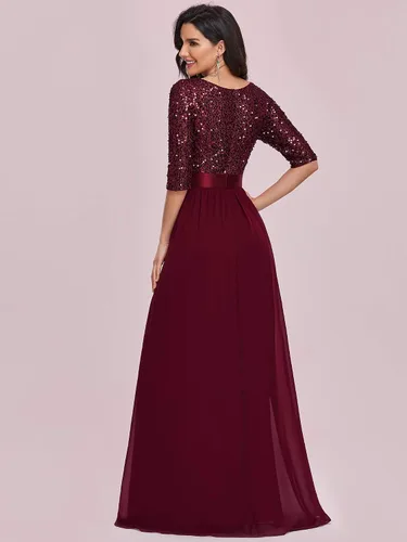 Vista 2 de Ever-Pretty Vestido de noche formal de gasa con lentejuelas para mujer, línea A, media manga, vestido de madre de la novia 00683