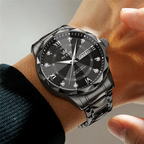 Vista 2 de OLEVS - Relojes para hombre de diamantes de lujo, casual, esfera grande, acero inoxidable, impermeable, para negocios, de vestir, analógico