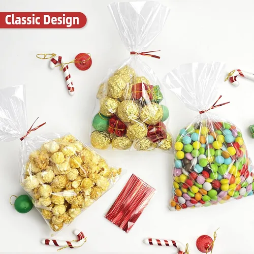 Vista 4 de Morepack Bolsas de celofán de 6 x 10 pulgadas, bolsas de celofán transparentes con lazos giratorios, 100