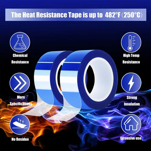 Vista 6 de MEBMIK 2 rollos de 20 mm x 16 m (52 pies) Cinta térmica azul de alta temperatura, cinta resistente al calor, cinta de transferencia de calor