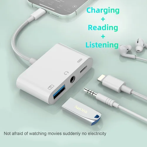 Vista 3 de Adaptador auxiliar Lightning USB 3 en 1