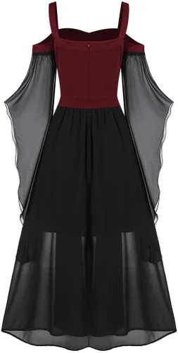 Vista 4 de SHOPESSA Disfraz medieval para mujer vestido largo de manga mariposa hombros descubiertos vestido de corsé steampunk para mujer ropa gótica