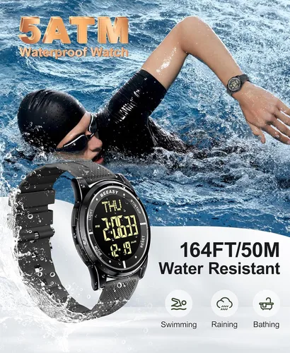 Vista 39 de Beeasy - Reloj digital de pulsera resistente al agua con cronómetro, alarma, cuenta regresiva, doble zona horaria, ultrafino, pantalla angular muy