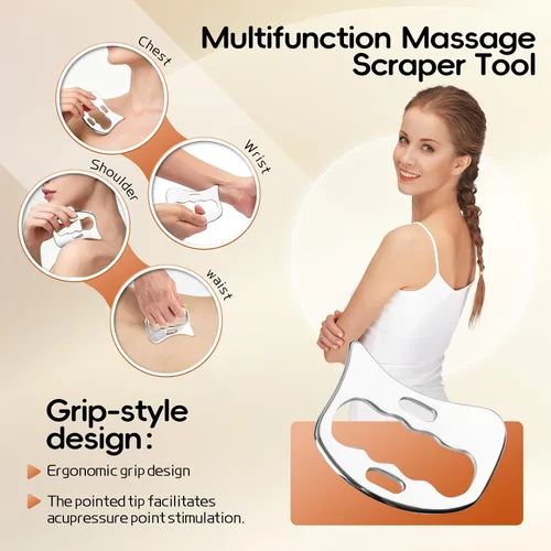 Vista 4 de Herramienta médica de raspador muscular Gua Sha de acero