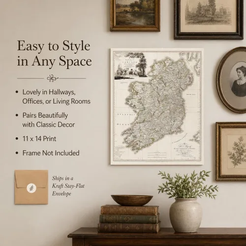 Vista 7 de Map of Ireland 1792 11x14 Unframed Poster, Antique 18th Century Irish Counties Cartography Print, Vintage Sepia Geography Art, King George III