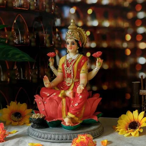 Vista 7 de alikiki Estatua de laxmi de diosa india – 8.9 pulgadas de alto, ídolo hindú Lakshmi, escultura de Diwali, regalo para decoración india de Pooja