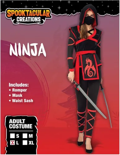 Vista 2 de Spooktacular Creations Disfraz de guerrero Ninja de Halloween para mujer con máscara Ninja
