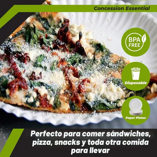 Vista 5 de Concession Essentials Plato de papel, 9" blanco sin recubrimiento 100ct
