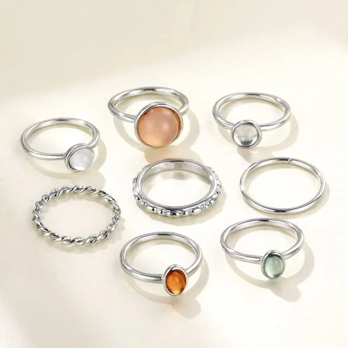 Vista 3 de YOOESTORES82 Juego de anillos bohemios de cristal vintage, anillos de nudillos de diamantes de imitación para mujer, anillos apilables bohemios