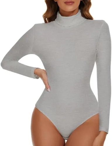 Vista 3 de SHAPERIN Body de manga larga con cuello de tortuga para mujer, sexy, leotardo
