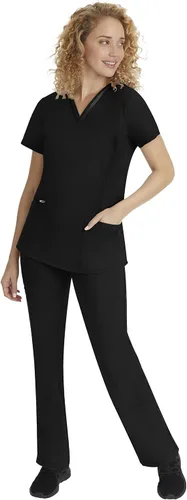 Vista 5 de Healing Hands Camiseta médica para mujer con 3 bolsillos y fácil cuidado, tela elástica de 2 vías 2278 Negro