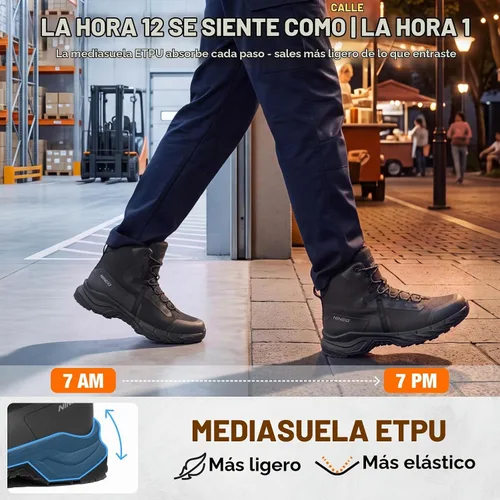 Vista 3 de NINGO Botas de trabajo impermeables con punta suave para hombres, zapatos Negro