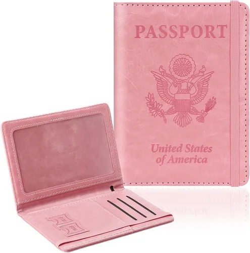 Vista 14 de Soporte para pasaporte para viajes, funda de pasaporte con bloqueo RFID con soporte para bolígrafo, funda de cuero para pasaporte, accesorios
