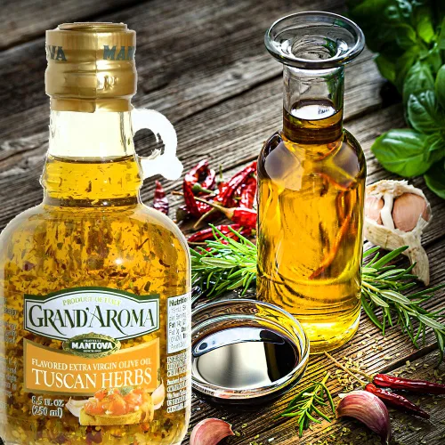 Vista 4 de Mantova Grand'Aroma - Aceites de oliva virgen extra saborizados, juego de regalo variado, fabricado en Italia, prensado en frío, 100% natural