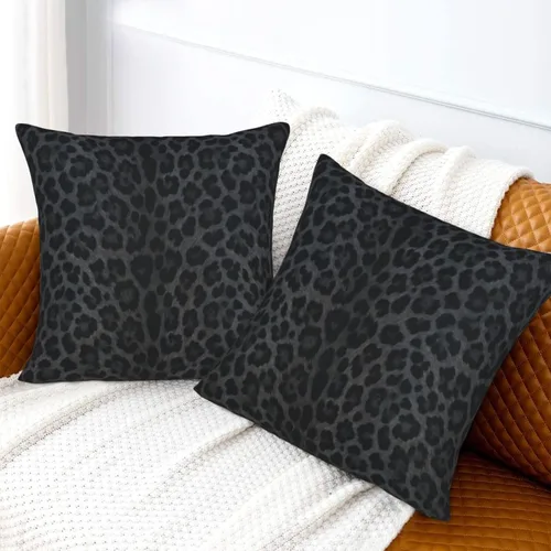 Vista 6 de Fiokroo Juego de 2 fundas de almohada de leopardo negro, fundas de almohada cuadradas para sofá, dormitorio, sala de estar, automóvil, 16 x 16