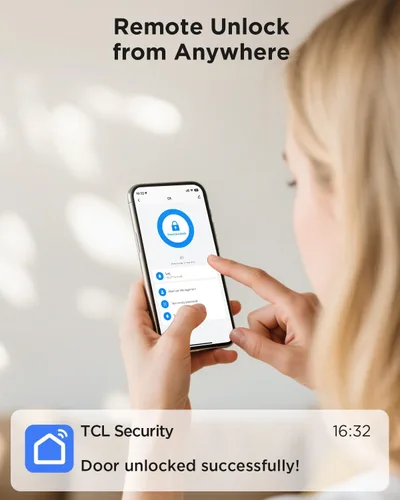 Vista 4 de TCL Cerradura inteligente Wi-Fi D1, cerradura de puerta de huellas dactilares, cerradura de cerrojo de entrada sin llave para puerta delantera, WiFi