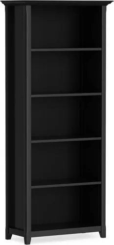 Vista 23 de SIMPLIHOME Amherst - Librero de 70 pulgadas de alto con 5 estantes de madera maciza en color marrón rústico, almacenamiento transicional para sala