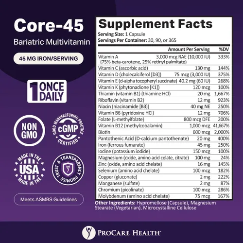 Vista 2 de Once Daily Bariatric Multivitamin Cápsula 45 mg de hierro 30
