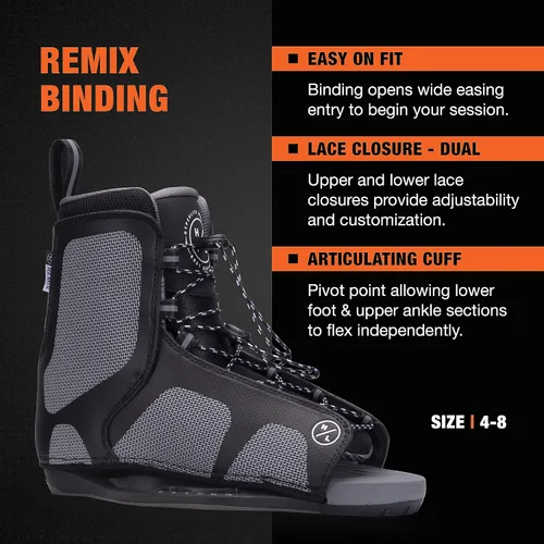 Vista 4 de Hyperlite Baseline Wakeboard + Remix Bindings Wakeboard Paquete - Perfecto para principiantes a ciclistas intermedios